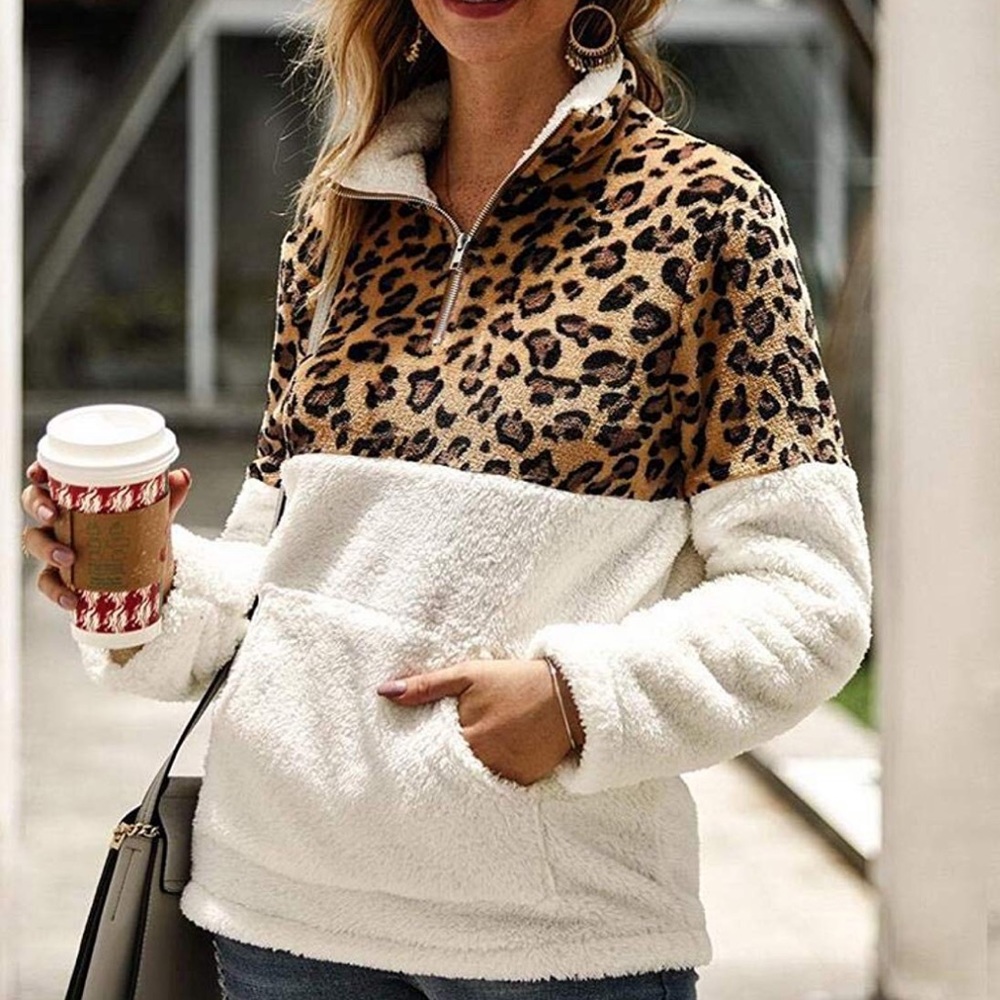 Women’s Leopard & White Plush Pullover NEW!